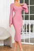 Long Sleeve Draped Bustier Midi Dress Pink