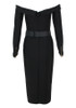 Long Sleeve Off Shoulder Belt Midi Dress Black