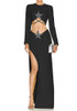 Long Sleeve Star Detail Two Piece Maxi Dress Black