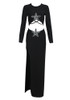 Long Sleeve Star Detail Two Piece Maxi Dress Black