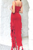 Draped Mesh Bustier Ruffle Maxi Dress Red