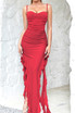 Draped Mesh Bustier Ruffle Maxi Dress Red