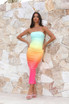 Strapless Design Sequin Midi Dress Rainbow