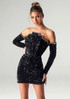 Long Sleeve Crystal Sequin Dress Black