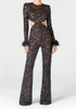 Long Sleeve Feather Sequin Jumpsuit Black