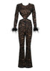 Long Sleeve Feather Sequin Jumpsuit Black