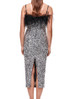 Feather Detail Sequin Midi Dress Silver Black