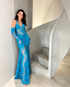 Halter Bustier Lace Mermaid Maxi Dress Blue