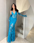 Halter Bustier Lace Mermaid Maxi Dress Blue