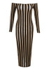 Long Sleeve Striped Midi Dress Black Nude