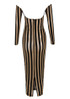 Long Sleeve Striped Midi Dress Black Nude