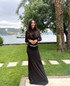 Long Sleeve Backless Crystal Belt Maxi Dress Black