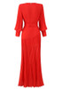 Long Sleeve Pleated Maxi Dress Red