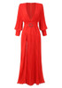 Long Sleeve Pleated Maxi Dress Red