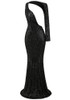 One Sleeve Sequin Mermaid Maxi Dress Black