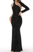 One Sleeve Sequin Mermaid Maxi Dress Black