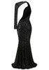 One Sleeve Sequin Mermaid Maxi Dress Black