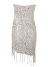 Strapless Crystal Tassel Dress Silver