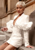 Long Sleeve Puff Detail Blazer Dress White
