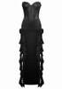 Strapless Lace Corset Ruffle Maxi Dress Black