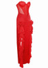 Strapless Lace Corset Ruffle Maxi Dress Red