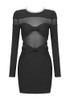 Long Sleeve Crystal Neckline Dress Black
