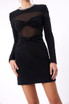 Long Sleeve Crystal Neckline Dress Black