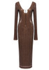 Long Sleeve Sequin Maxi Dress Brown