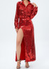 Long Sleeve Sequin Two Piece Midi Dress Red