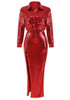 Long Sleeve Sequin Two Piece Midi Dress Red