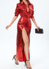 Long Sleeve Sequin Two Piece Midi Dress Red