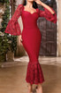 Lace Sleeve Mermaid Maxi Dress Red