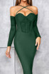 Halter Long Sleeve Structured Midi Dress Green