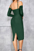Halter Long Sleeve Structured Midi Dress Green