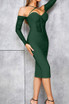 Halter Long Sleeve Structured Midi Dress Green