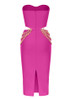 Strapless Bustier Chain Midi Dress Hot Pink