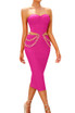 Strapless Bustier Chain Midi Dress Hot Pink