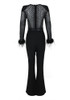 Feather Long Sleeve Sequin Jumpsuit Black