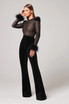 Feather Long Sleeve Sequin Jumpsuit Black