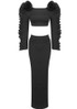 Ruffle Long Sleeve Two Piece Maxi Dress Black
