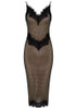 Lace Insert Crystal Fishnet Midi Dress Black