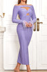 Feather Long Sleeve Midi Dress Purple