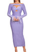 Feather Long Sleeve Midi Dress Purple