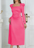 Long Sleeve A Line Midi Dress Hot Pink