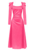 Long Sleeve A Line Midi Dress Hot Pink