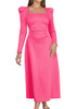 Long Sleeve A Line Midi Dress Hot Pink