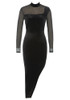 Long Sleeve Mesh Insert Velvet Dress Black