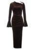 Poet Sleeve Midi Velvet Dress Brown