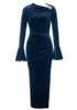 Poet Sleeve Midi Velvet Dress Blue
