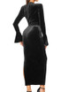 Poet Sleeve Midi Velvet Dress Black